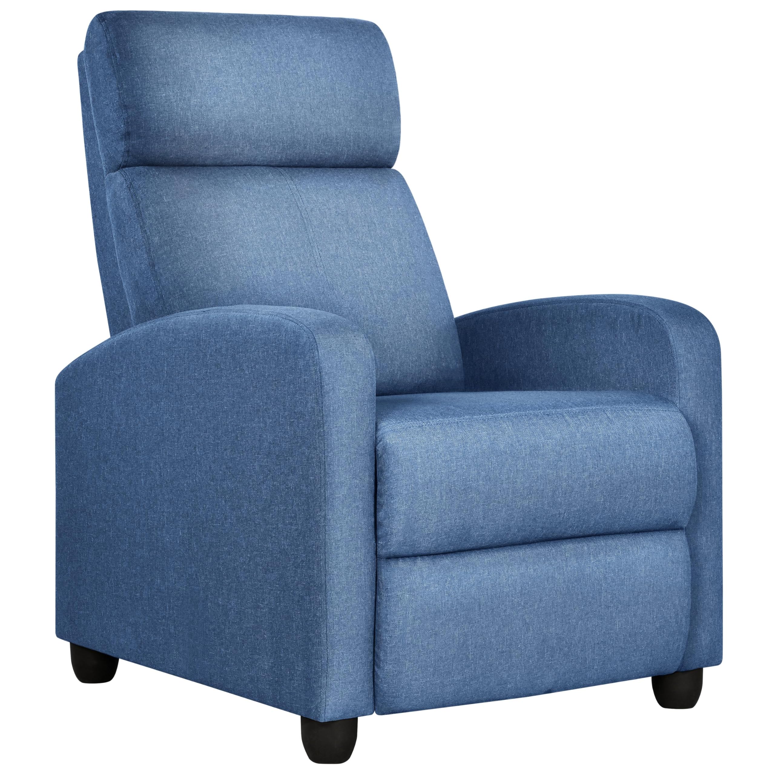 Yaheetech Fabric Recliner Chair Sofa Ergonomic Adjustable Single Sofa With Thicker Seat Cushion Modern Home Theater Seating For Living Room Light Blue