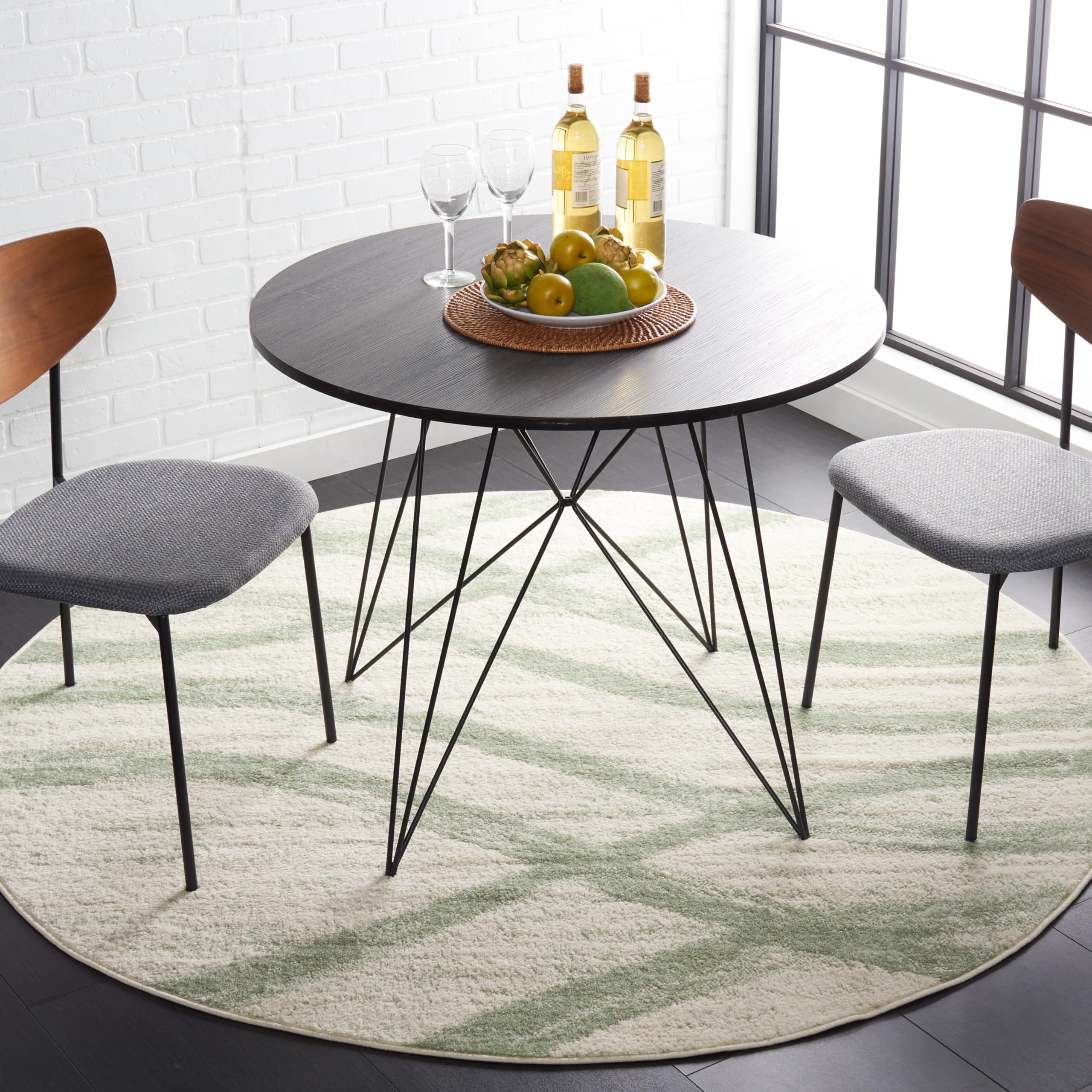 SAFAVIEH Adirondack Collection Area Rug - 4 Round, Ivory & Sage, Modern Wave Distressed Design, Non-Shedding & Easy Care, Ideal