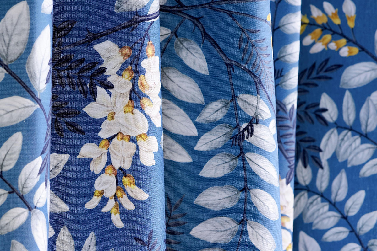 Maison D' Hermine 100% Cotton Curtain Feuillage Air Force Blue Two Panel Curtains For Living Rooms Bedrooms Offices Tailored Wit