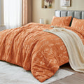 Muxhomo Duvet Cover Queen Size, Reversible Floral Caramel Duvet Cover Set With Zipper Closure, 3 Pieces Botanical Patterns Soft