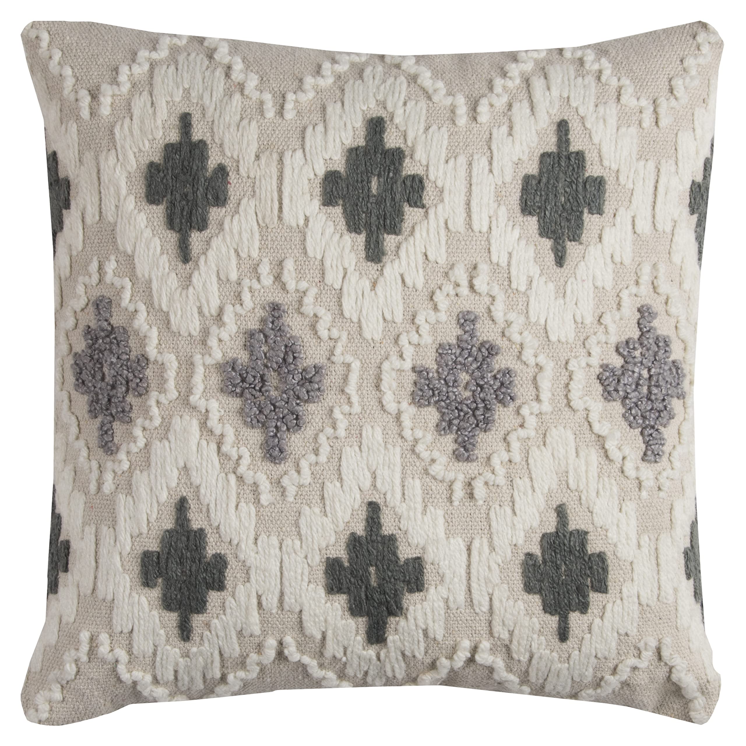 Rizzy Home | T11511 | Poly Fill Decorative Pillow | 20"x20" Natural/Gray/White Ikat