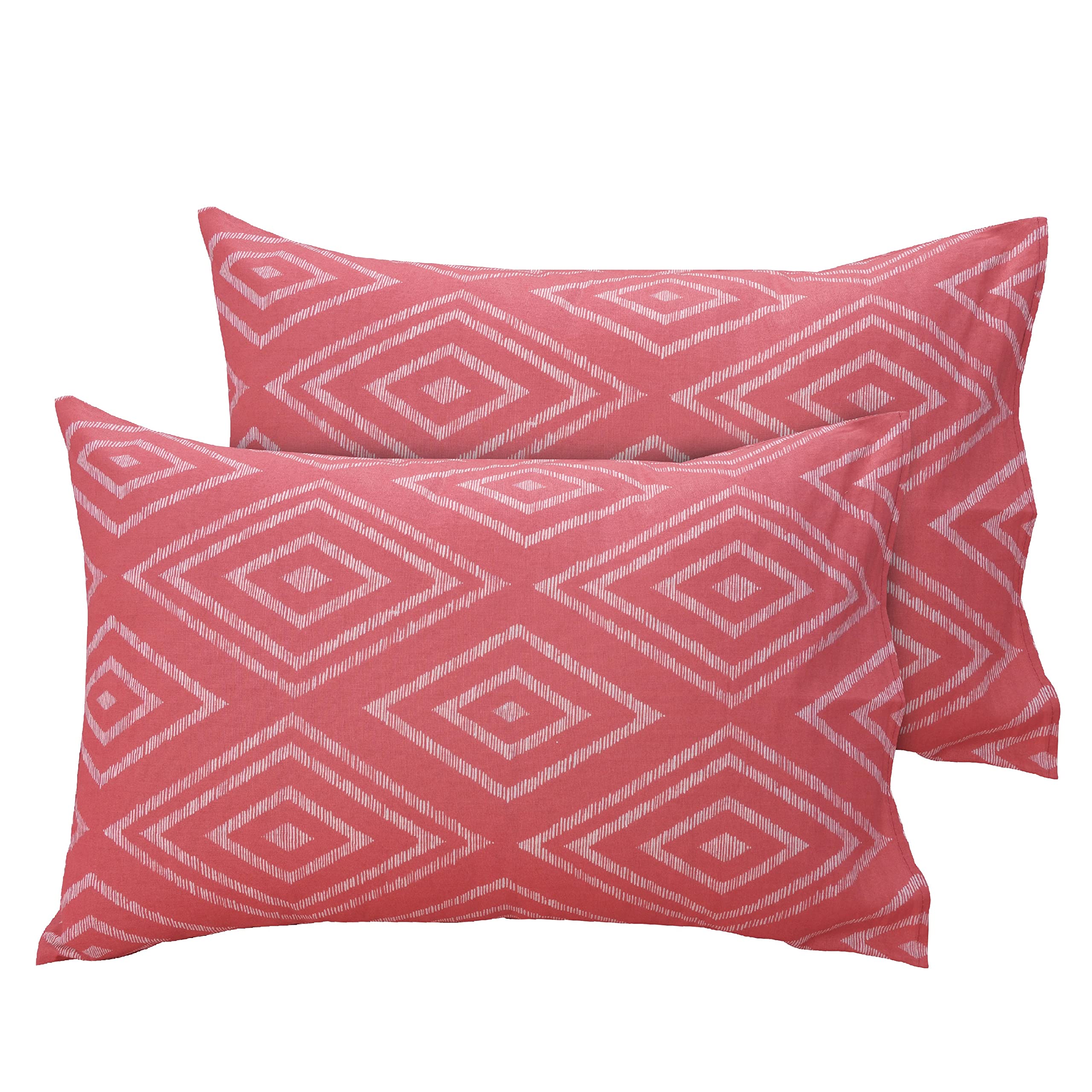 Huesland By Ahmedabad Cotton 144 Tc Pillow Covers Set Of 2 Cotton  Peach Pink