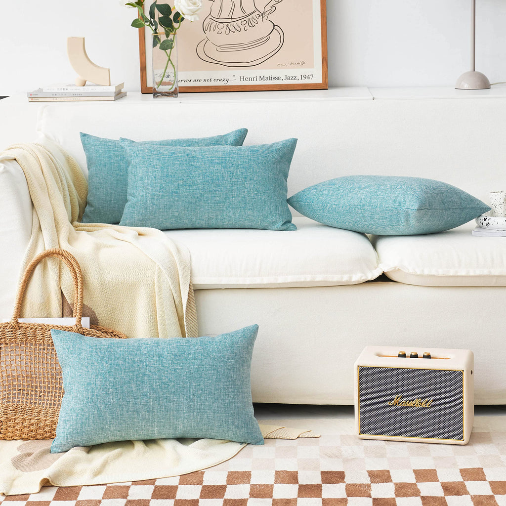 Home Brilliant Teal Throw Pillow Covers Rectangular 12x20 Pillow Cover Linen Decorative Bed Pillows Cases for Couch Sofa, 12 x 2
