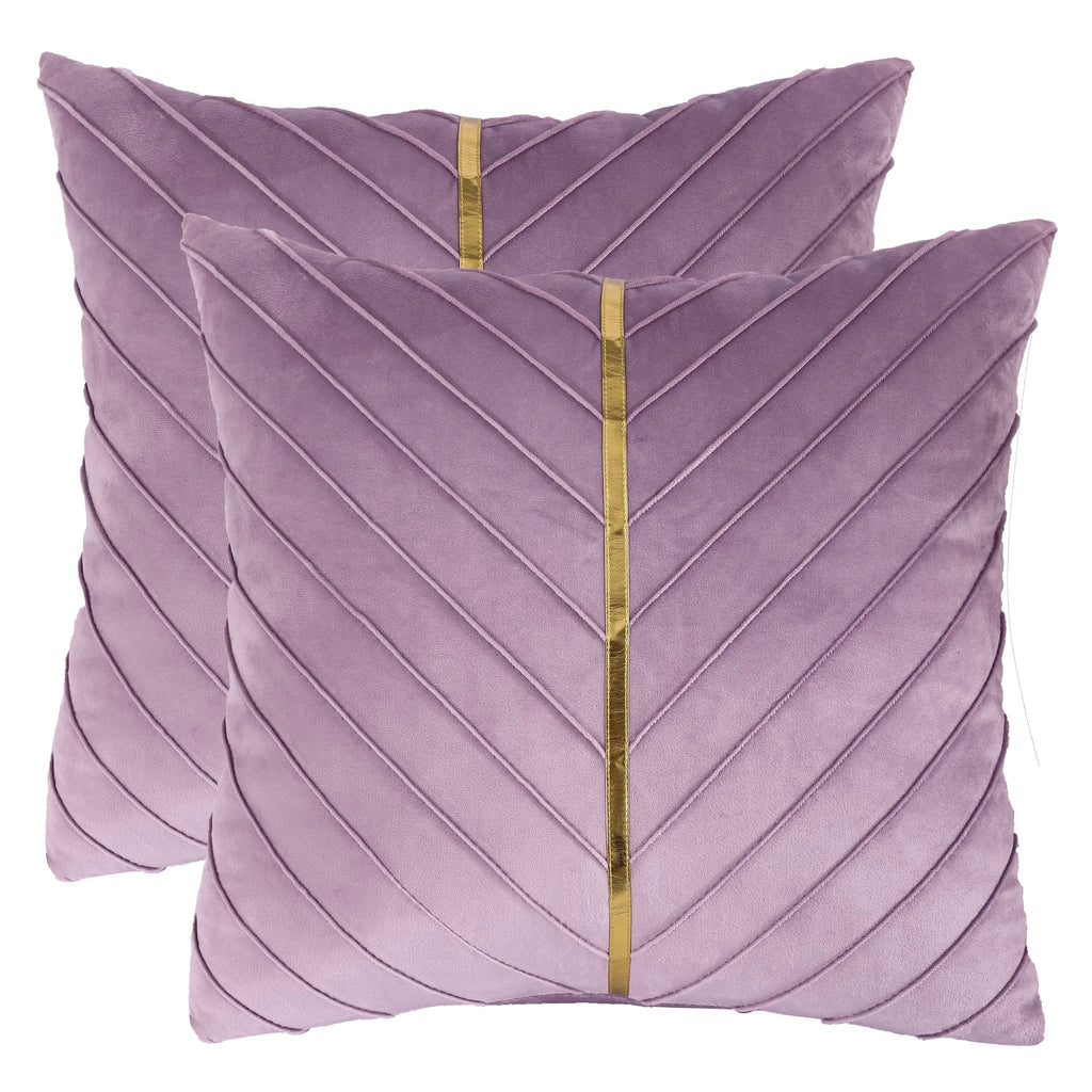 Tosleo Purple Velvet Throw Pillow Covers 16X16 Pack Of 2 With Gold Leather,Decorative Couch Pillow Cover Luxury Modern Pillowcas