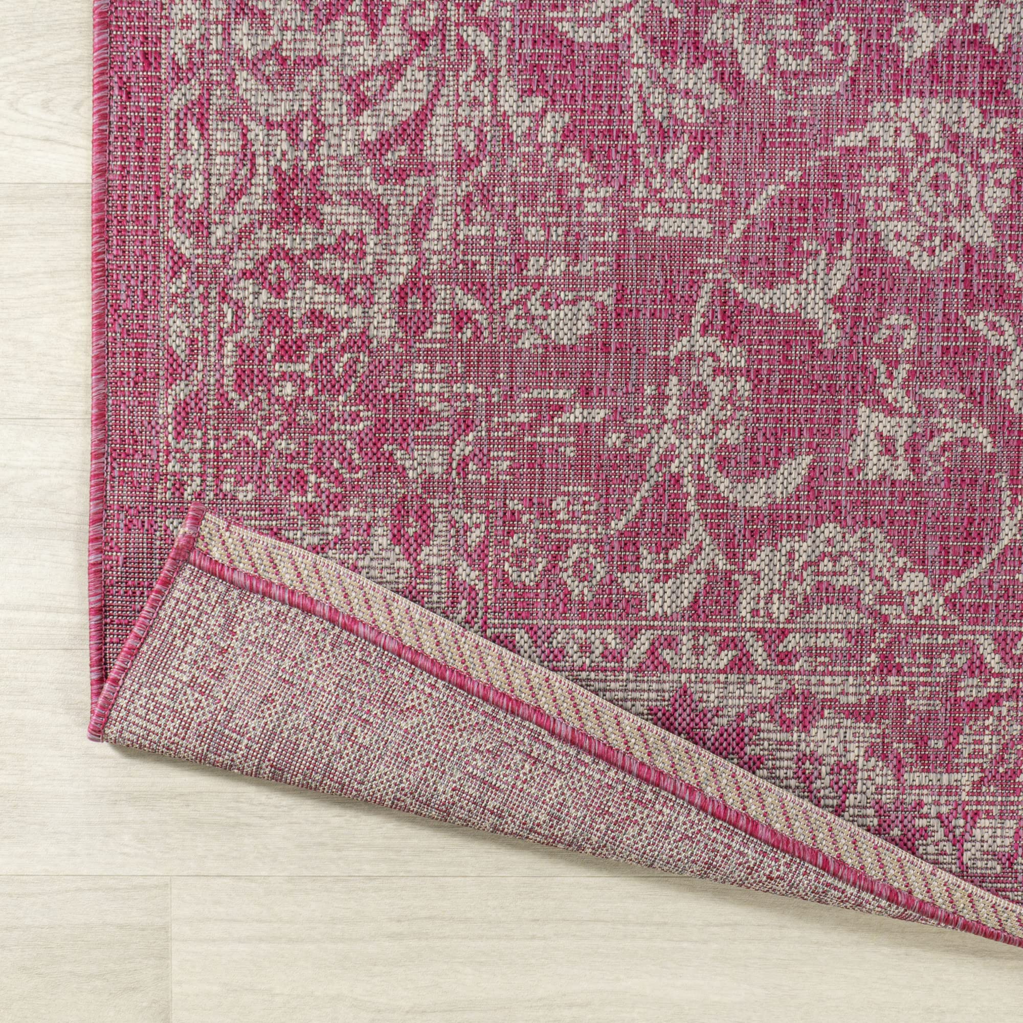 Jonathan Y Smb100A-28 Tela Bohemian Textured Weave Floral Indoor/Outdoor Red/Taupe 2 Ft. X 8 Ft. Runner Rug, Coastal,Easycleaning,Hightraffic,Livingroom,Backyard, Non Shedding
