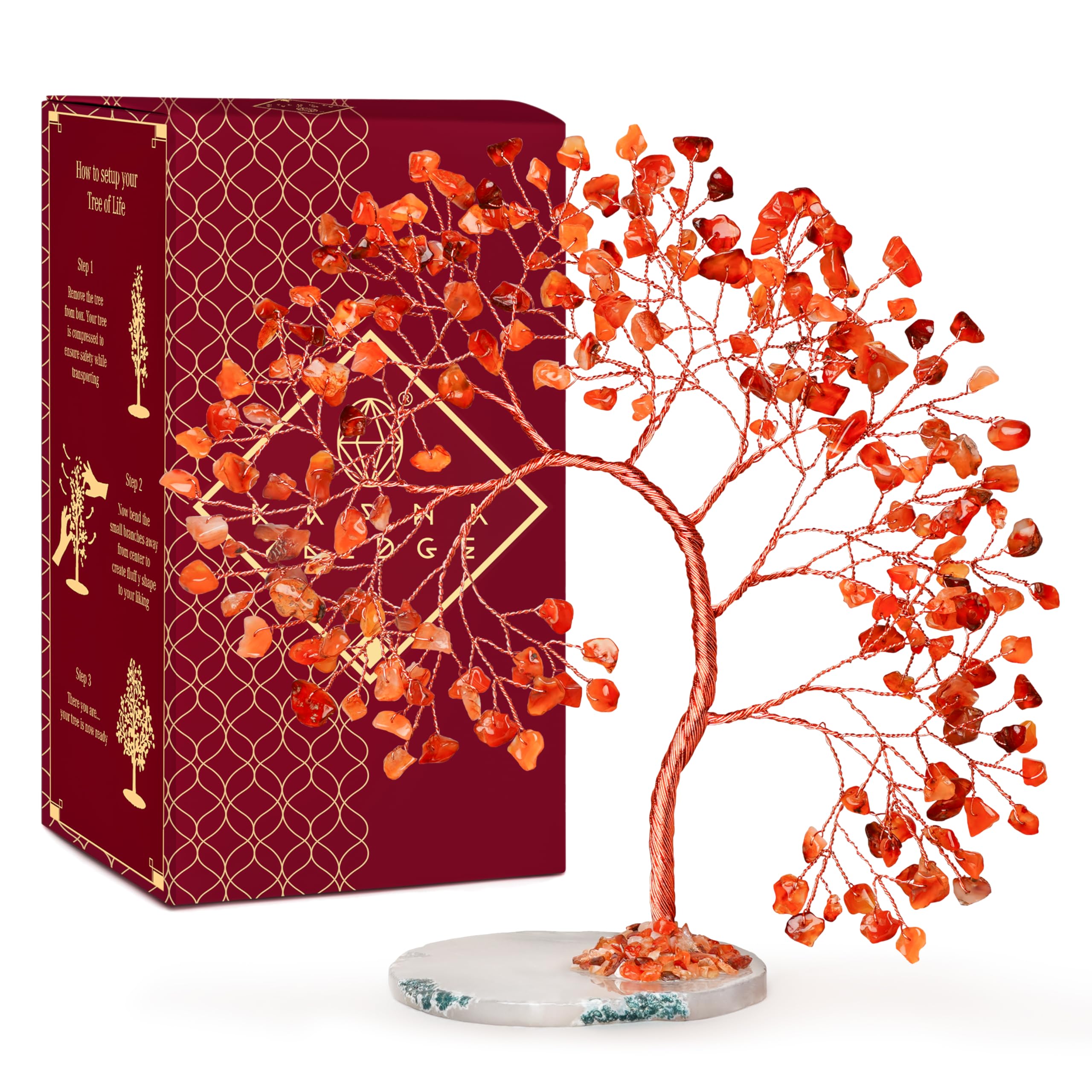 Carnelian Healing Crystal Tree of Life for Home and Office Decor, Positive Energy, Wealth, Good Luck, Reiki Healing Crystals and