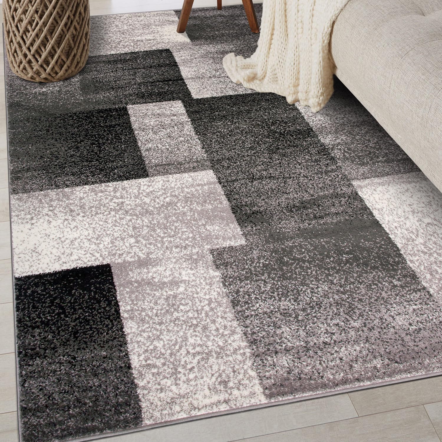 Rugshop Modern Distressed Boxes Area Rug 3 3 x 5 Gray