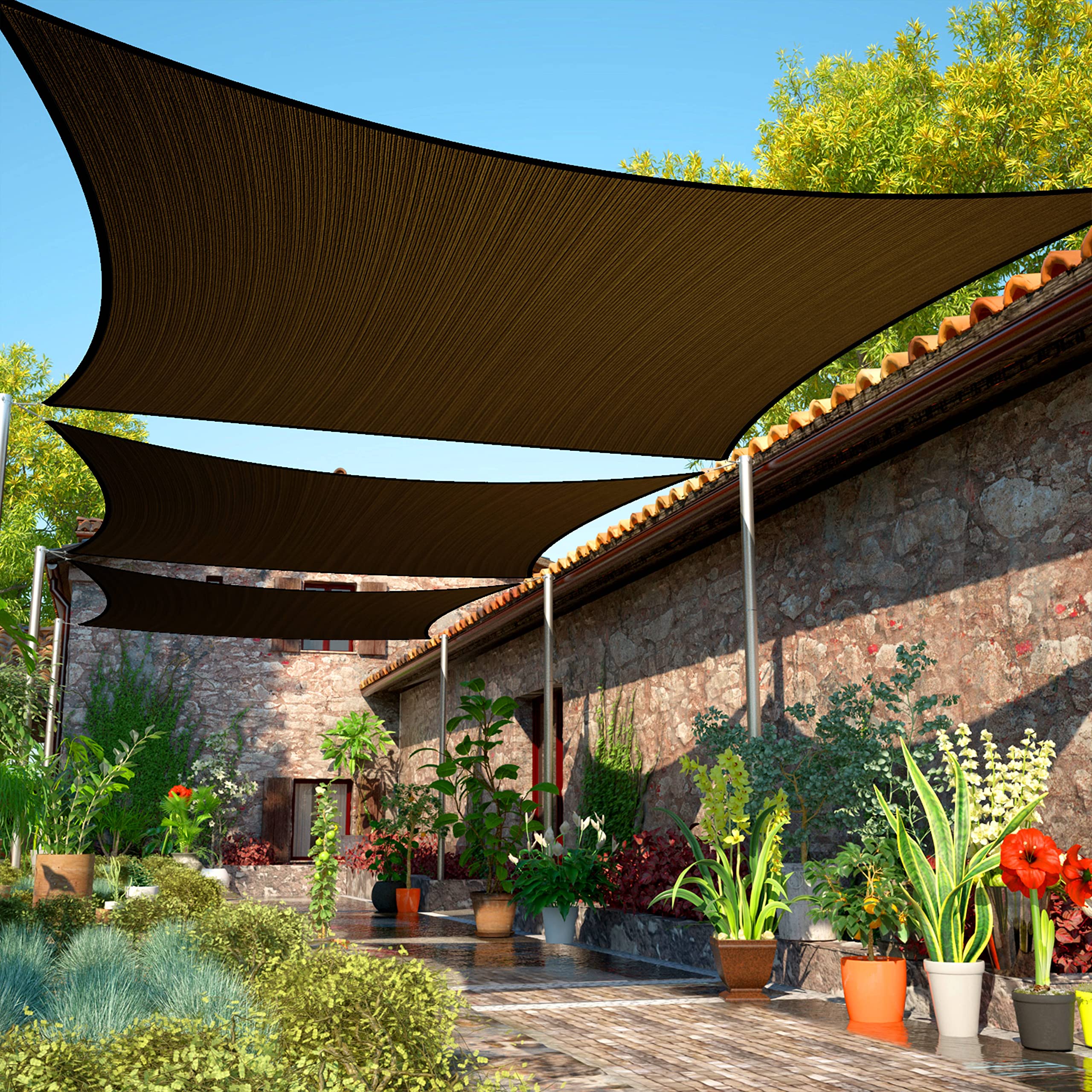 Shademart 14' X 24' Brown Sun Shade Sail Upf50 Rectangle Smtapr1420 Canopy Fabric Cloth Screen, Water Permeable & Uv Resistant,