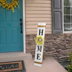 Elegant Designs Hg2011-Wbk Seasonal Wooden Home Porch Welcome Sign With 4 Interchangeable Floral Wreaths Decorative Accent Frame, White Wash