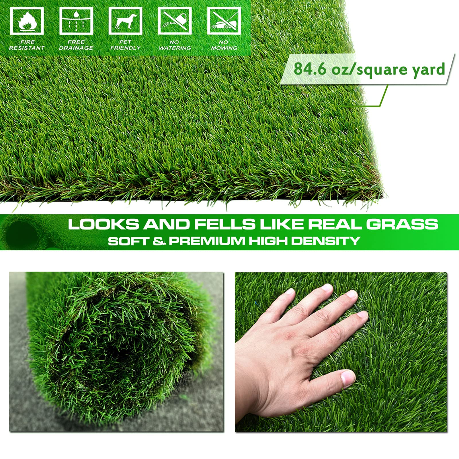 Xlx Turf Outdoor Realistic Artificial Grass Rug 4 Ft X 6 Ft, Thick Dogs Fake Grass Carpet For Patio Balcony Garden Lawn Landscap