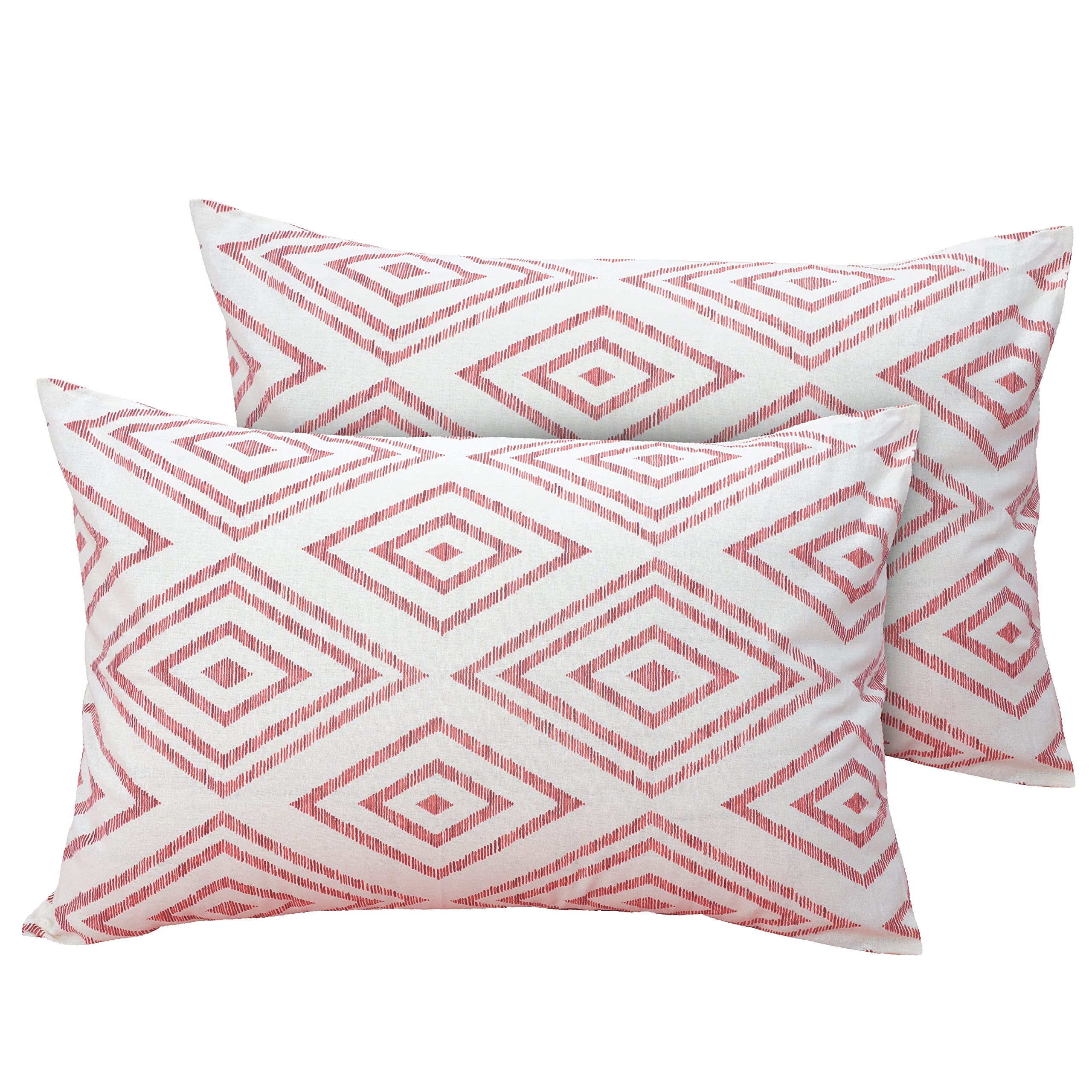Huesland By Ahmedabad Cotton 144 Tc Cotton Pillow Cover Set Of 2  Peach Pink & White