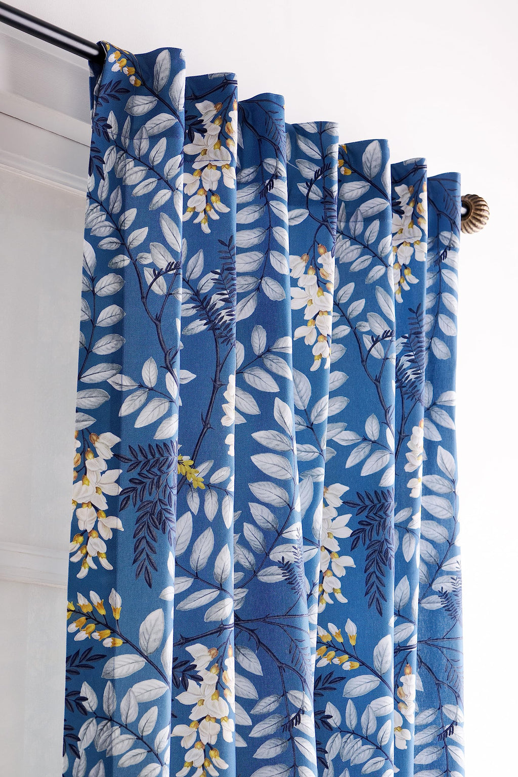 Maison D' Hermine 100% Cotton Curtain Feuillage Blue One Panel Curtains For Living Rooms Bedrooms Offices Tailored With A Rod Po