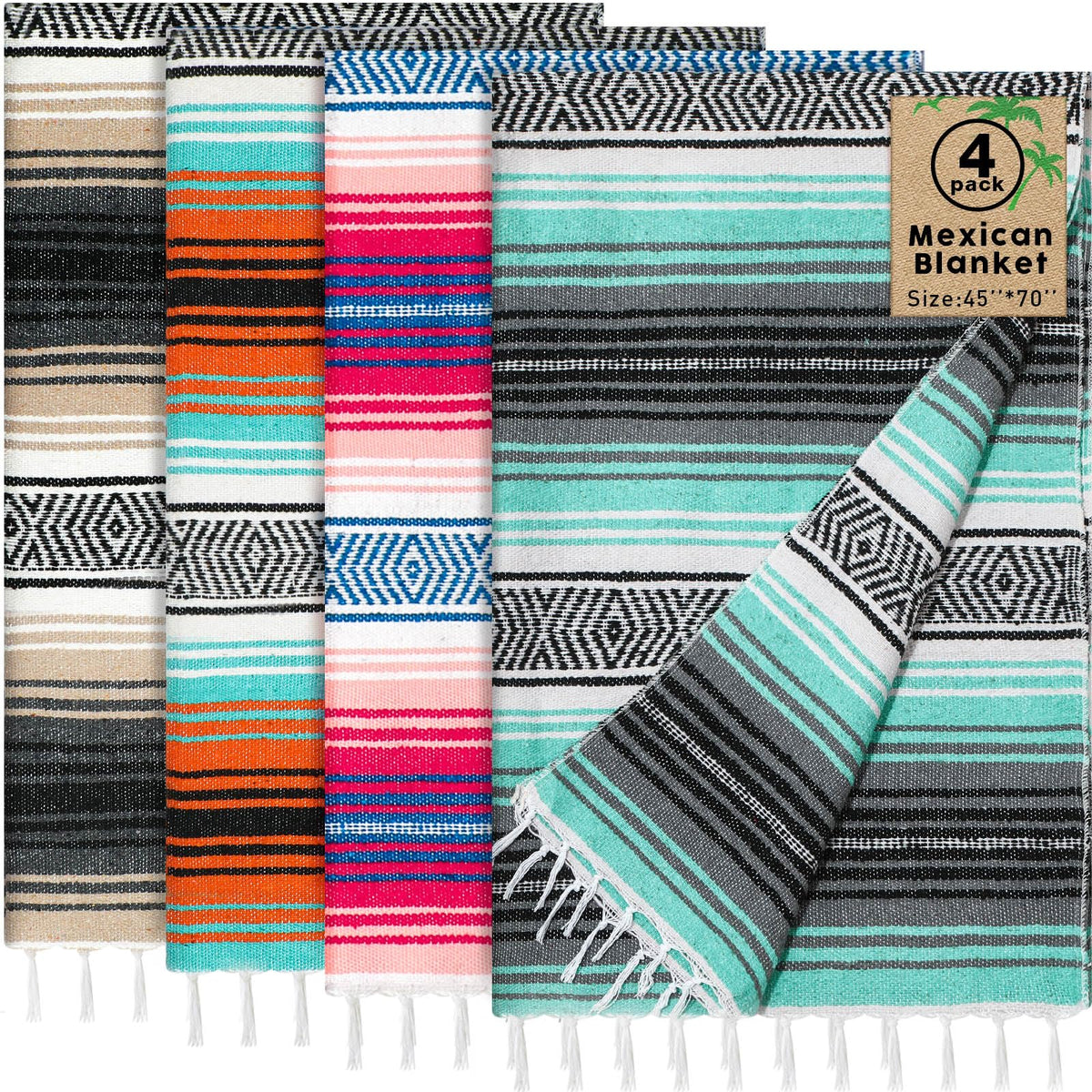 Oudain 4 Pack Mexican Blankets and Throw 45x70, Stylish Color