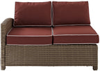 Crosley Furniture Bradenton Outdoor Sectional Left Side Loveseat, 2-Person Wicker Patio Couch for Deck, Brown with Sangria Cushions