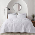 Damask Quilt King Size Bedding Sets With Pillow Shams, Boho Soft Lightweight Bedspread Coverlet, White Quilted Blanket Thin Comf