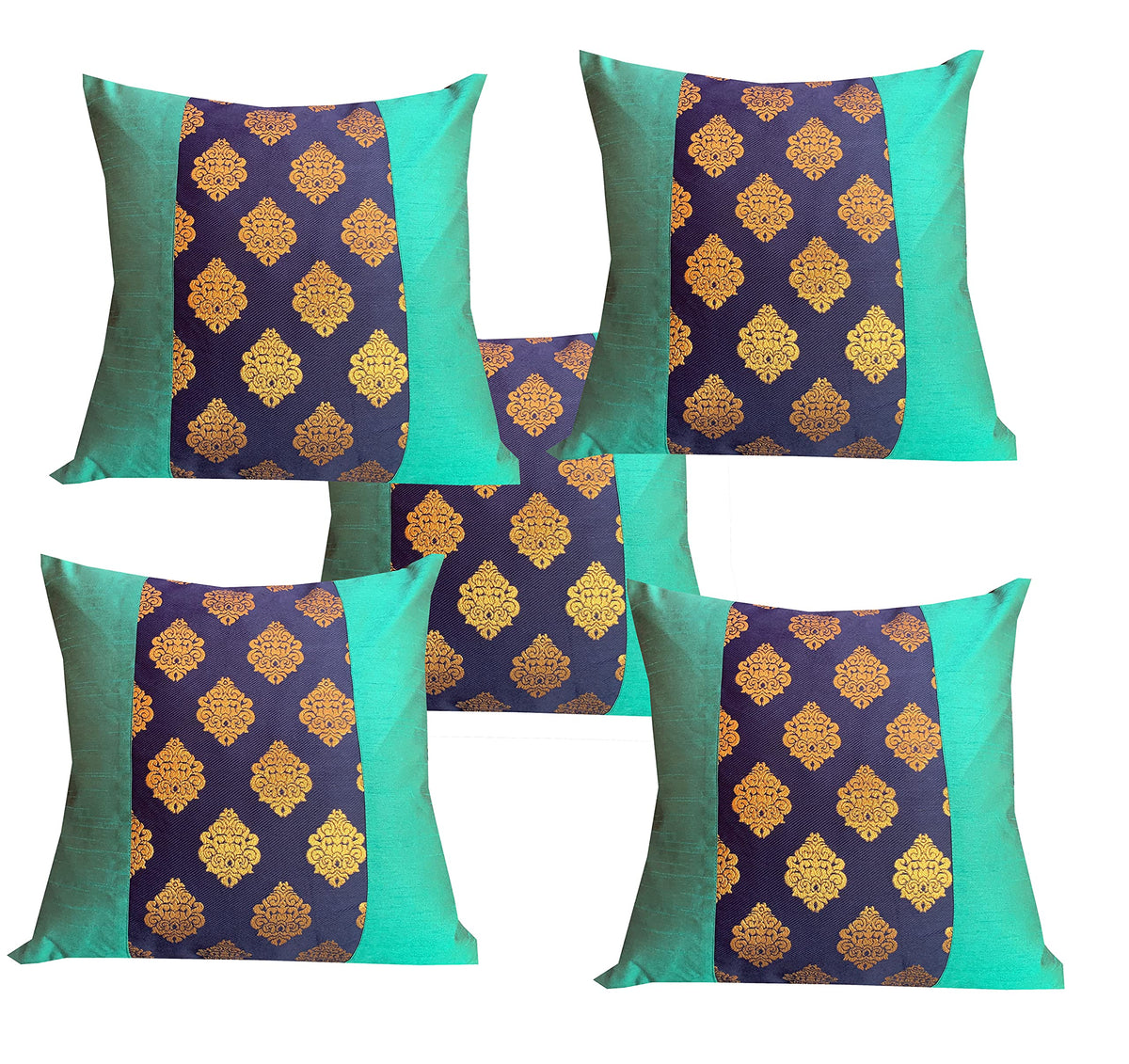 Pink Parrot Decorative Jacquard Pattern Polyester Cushion Cover (Multicolour, 12X12Inch)  Set Of 5