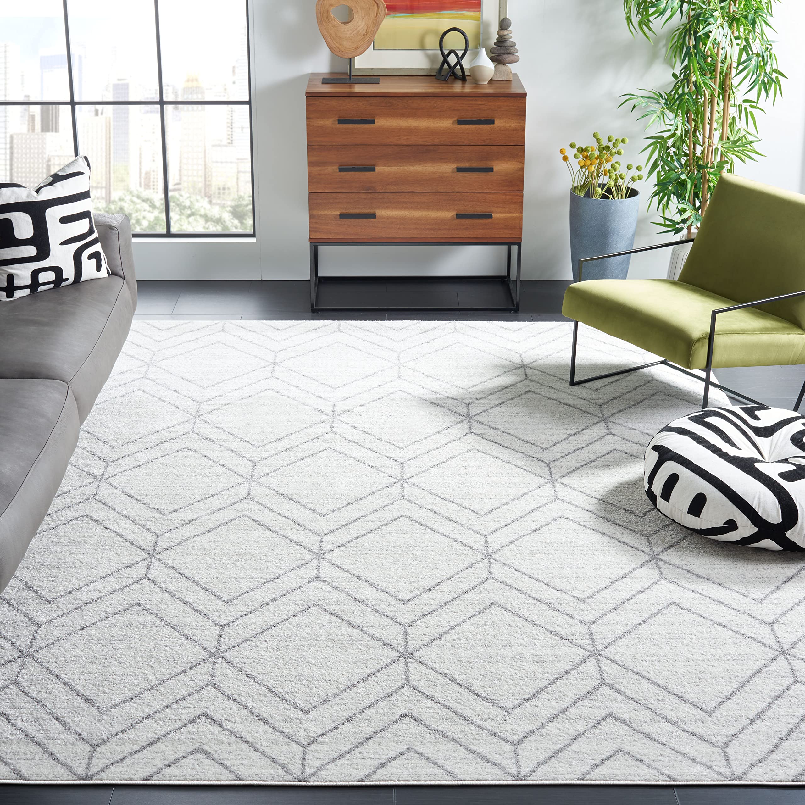 SAFAVIEH Adirondack Collection Area Rug - 9 x 12, Light Grey & Dark Grey, Modern Geometric Design, Non-Shedding & Easy Care, I