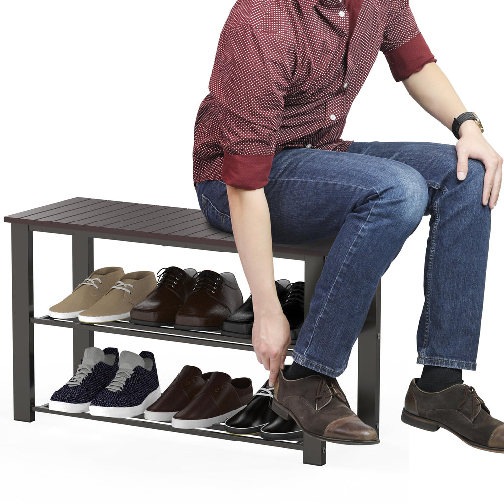 Simple Houseware Wood Top Shoe Storage Bench For Entryway, Dark Brown