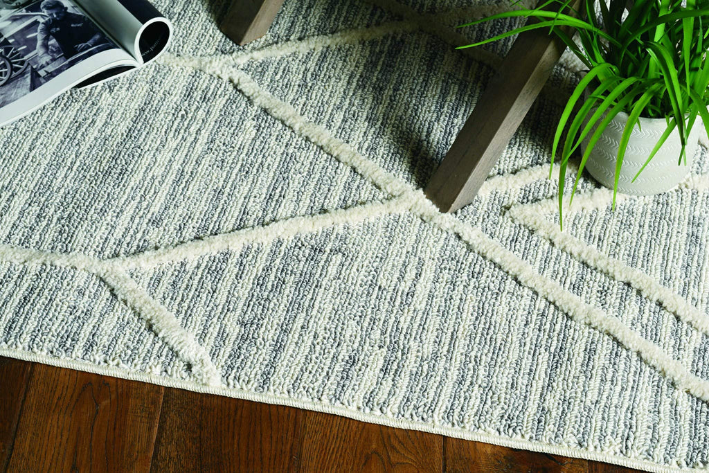 HomeRoots Polyester 12'x15' Ivory Grey Machine Woven Geometric Indoor Area Rug