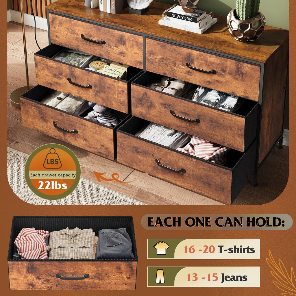 WLIVE 6 Drawer Dresser Rustic Brown Fabric Storage Cabinet for Bedroom Living Room TV Stand 51.2"W