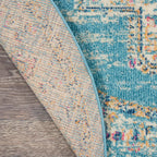 Nourison Passion Light Blue 4' X Round Area Rug, Boho, Traditional, Easy Cleaning, Non Shedding, Bed Room, Living Room, Hallway, (4' Round)