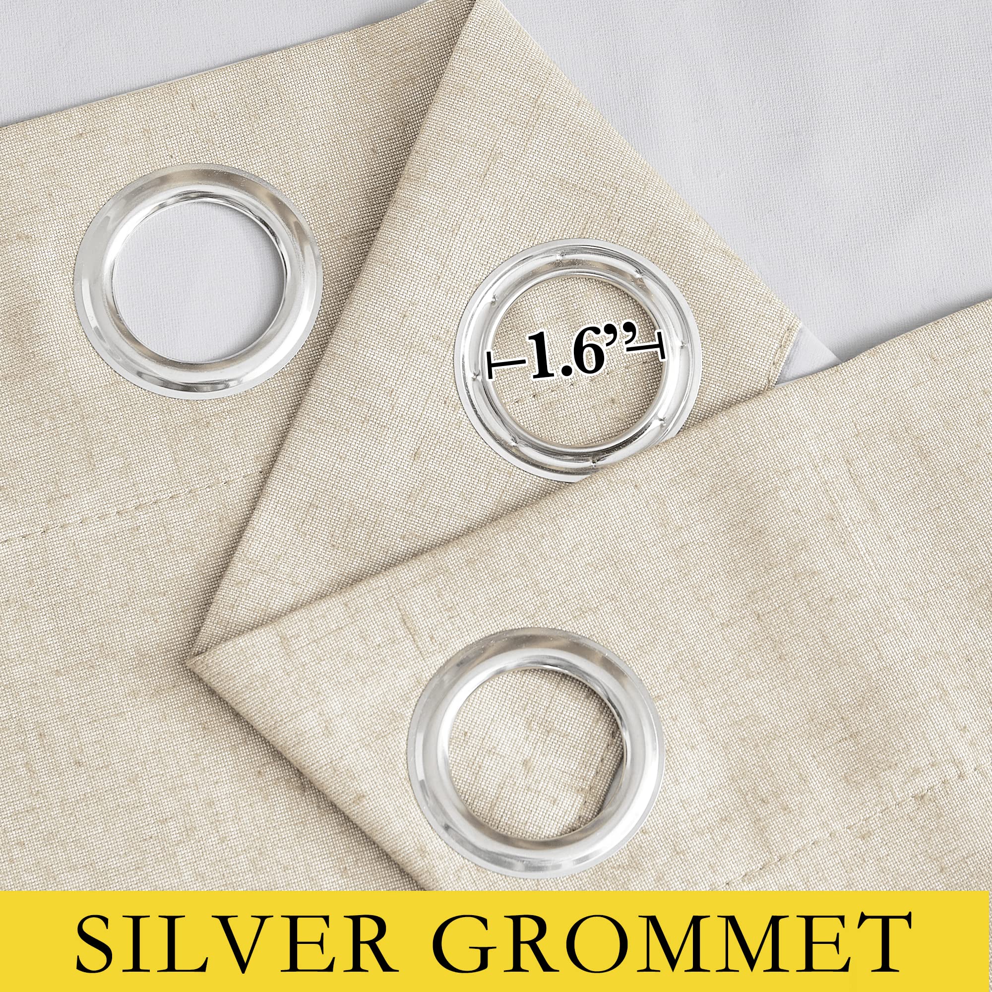 Nicetown 100% Absolutely Blackout Linen Curtains With Thermal Insulated White Liner, Beige, 52' Wide By 48' Long, 2 Pieces, Anti-Rust Grommet Natural Burlap Fabric Window Drapes For Bedroom/Kids Room
