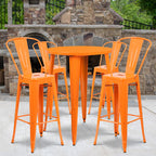 Flash Furniture Callum Commercial Grade 30" Round Orange Metal Indoor-Outdoor Bar Table Set With 4 Cafe Stools