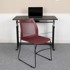 Flash Furniture Hercules Series 661 Lb. Capacity Burgundy Stack Chair With Air-Vent Back And Black Powder Coated Sled Base
