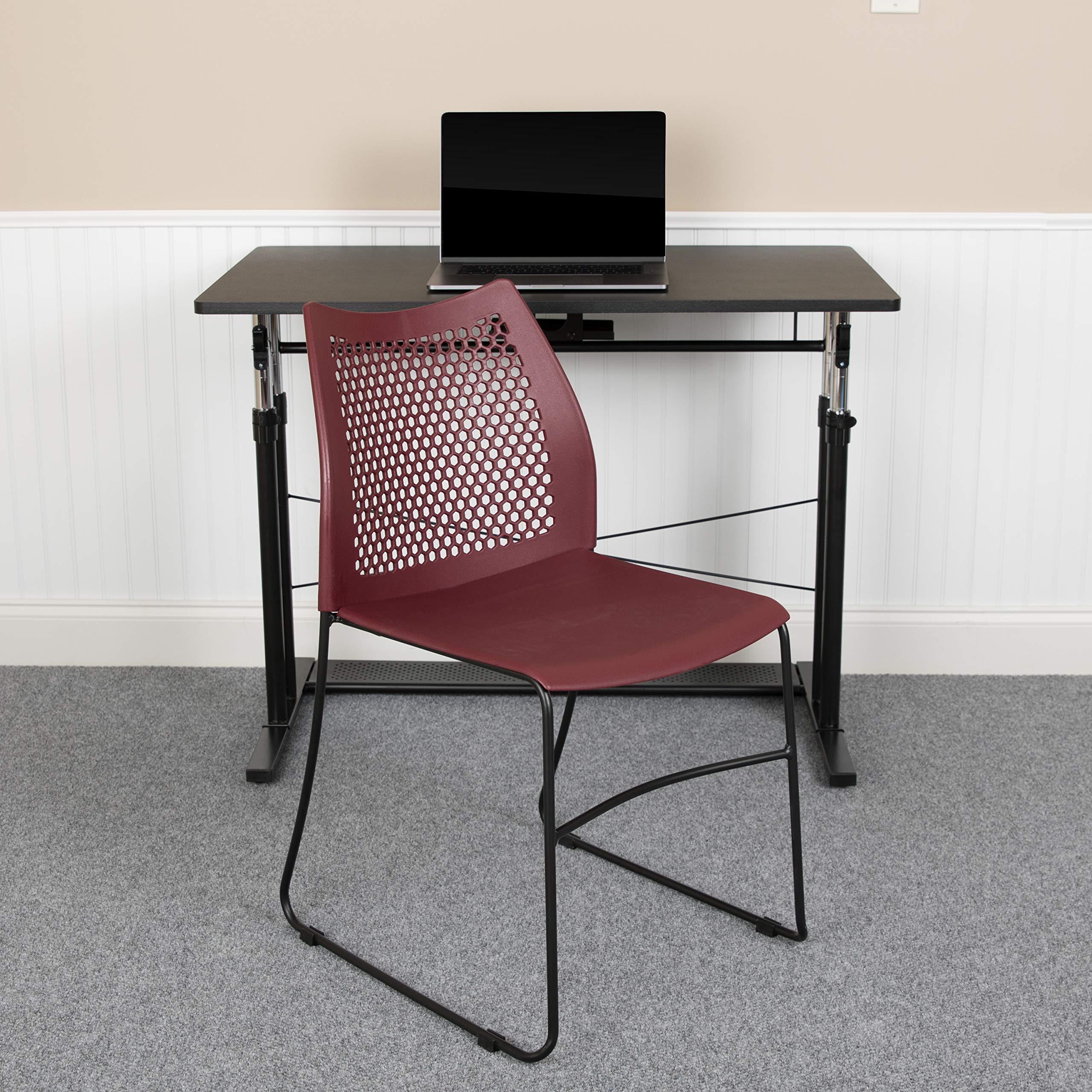 Flash Furniture Hercules Series 661 Lb. Capacity Burgundy Stack Chair With Air-Vent Back And Black Powder Coated Sled Base