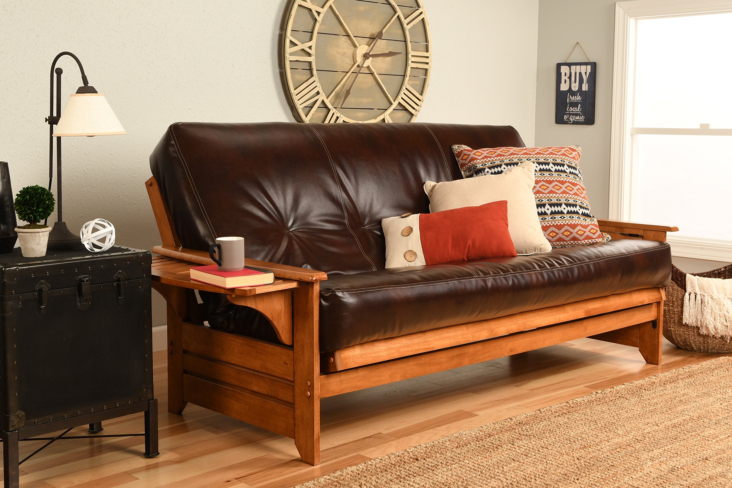 Kodiak Furniture Phoenix Barbados Futon with Java Brown Faux Leather Mattress