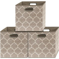 Simple Houseware 3 Pack 13 Printing Fabric Cubic Storage Bin with Handles, Beige