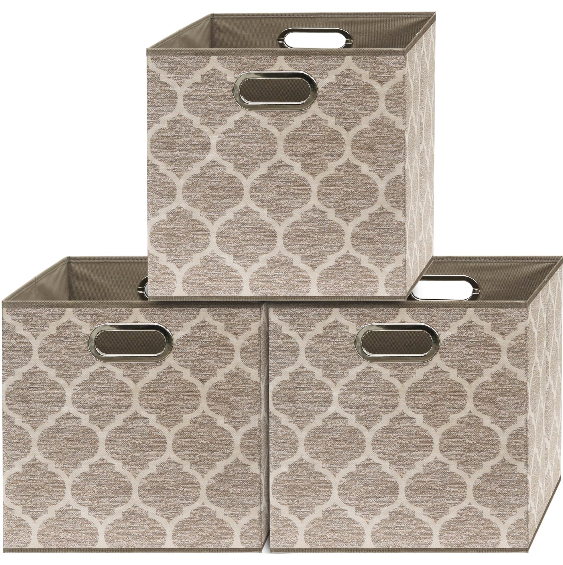 Simple Houseware 3 Pack 13 Printing Fabric Cubic Storage Bin with Handles, Beige
