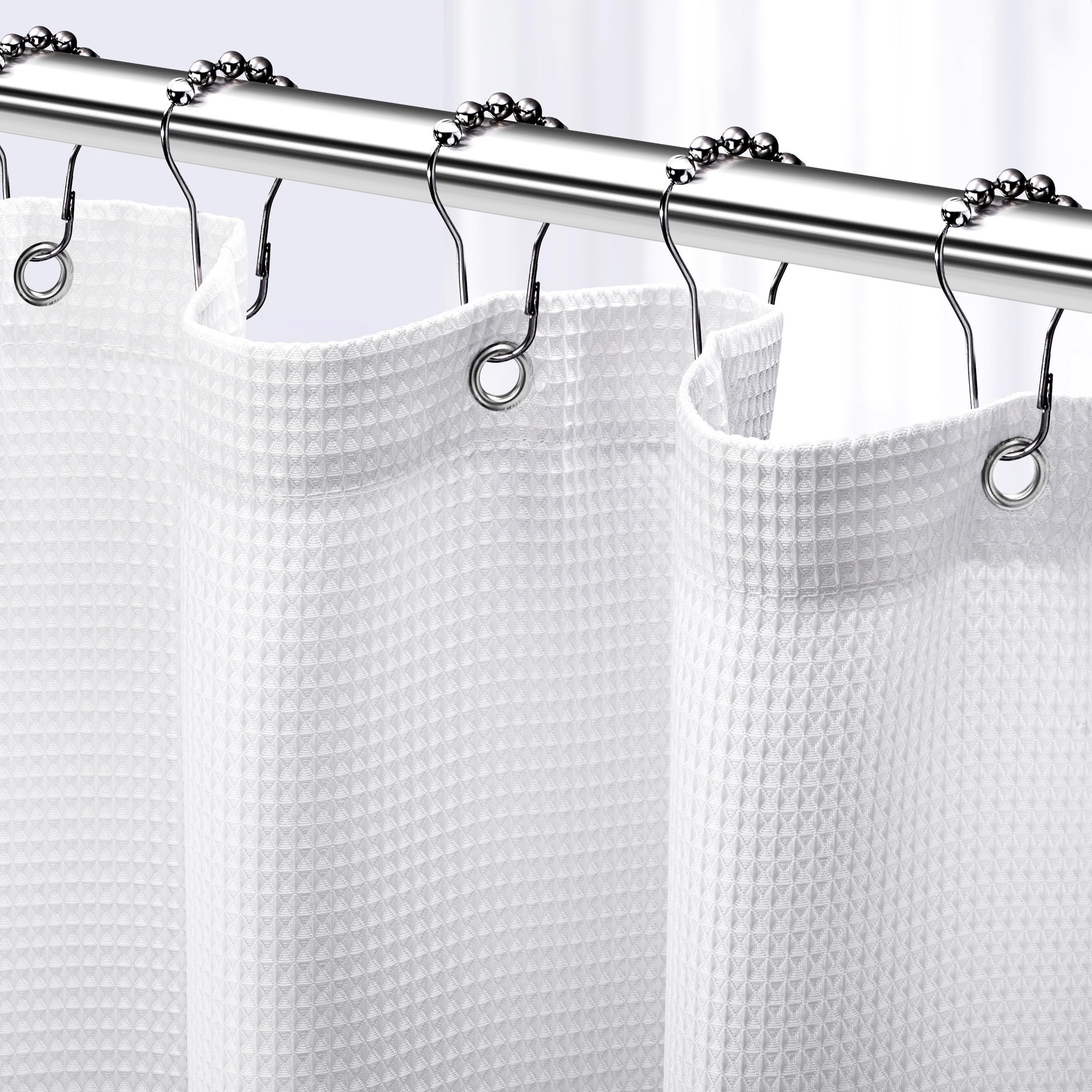 Neaterize Extra Long Shower Curtain For Bathroom White - Hotel Style Black Shower Curtains With Waffle Design, 72X84 Inches- Clo