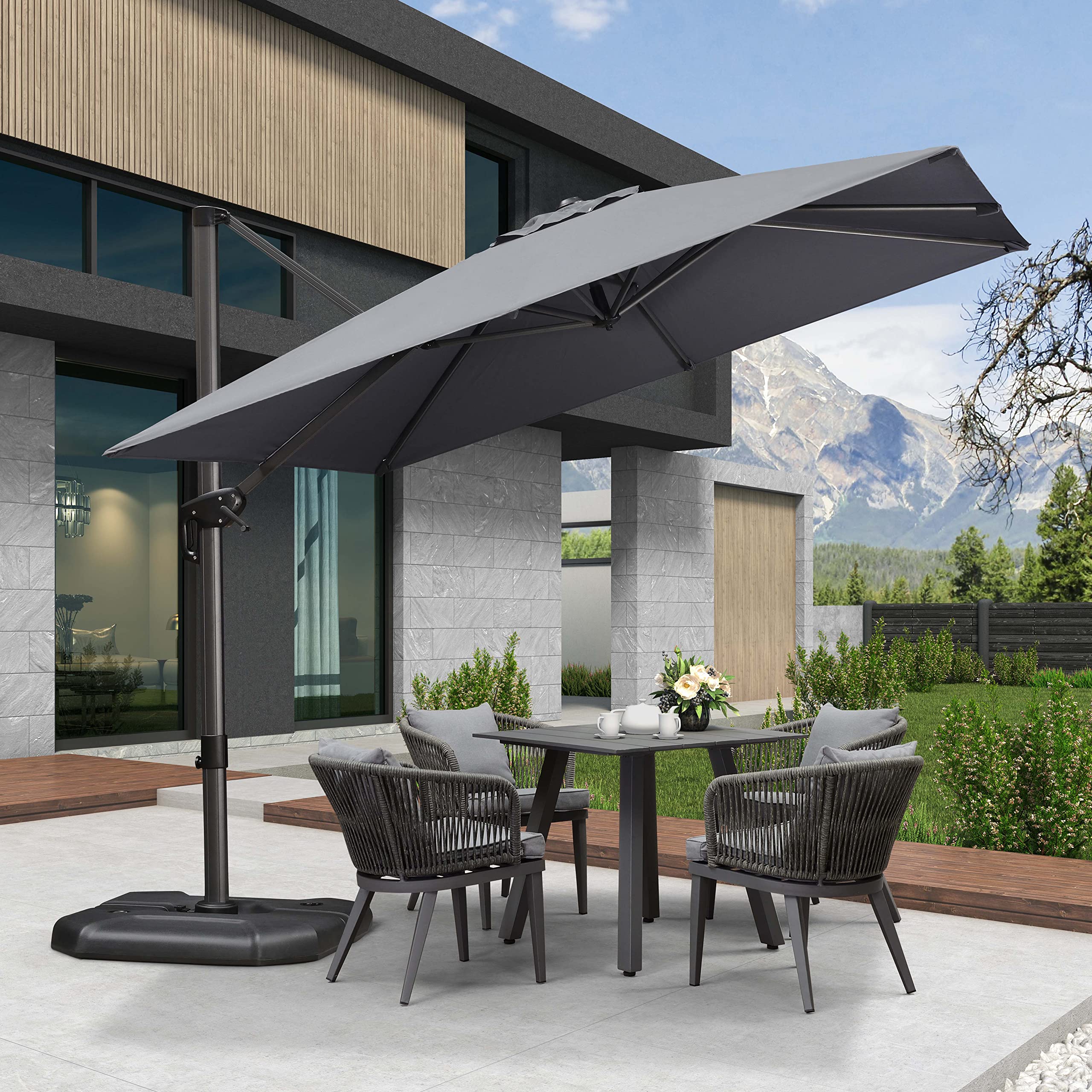 Purple Leaf 9 Feet Patio Umbrella Outdoor Cantilever Square Umbrella Aluminum Offset Umbrella With 360-Degree Rotation For Garden Deck Pool Patio, Light Grey