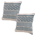 18 x 18 Handcrafted Cotton Accent Throw Pillows, Wavy Woven Pattern, Set of 2, Blue, White