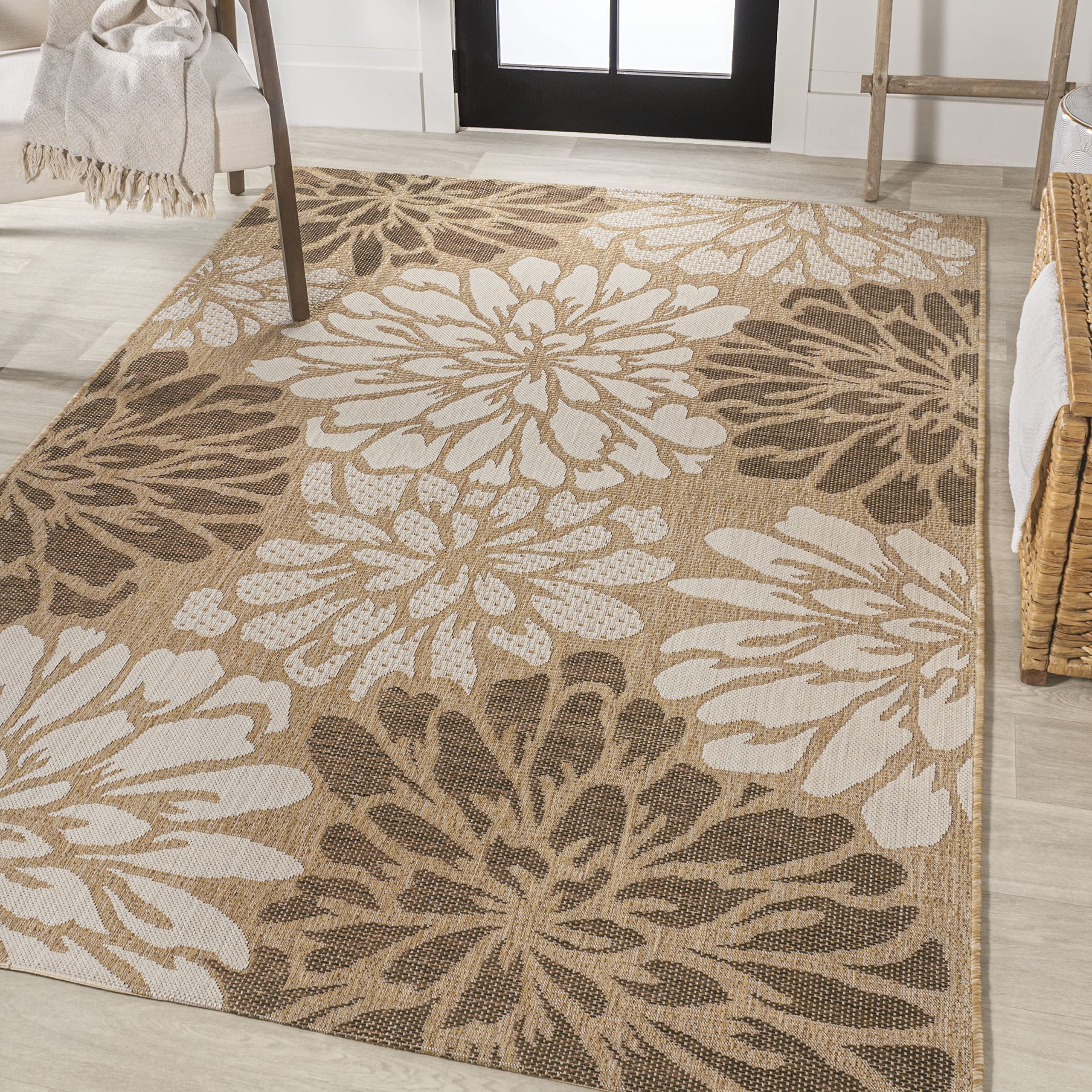Jonathan Y Smb110I-4 Zinnia Modern Floral Textured Weave Indoor Outdoor Area-Rug, Bohemian Coastal Mediterranean Easy-Cleaning,B
