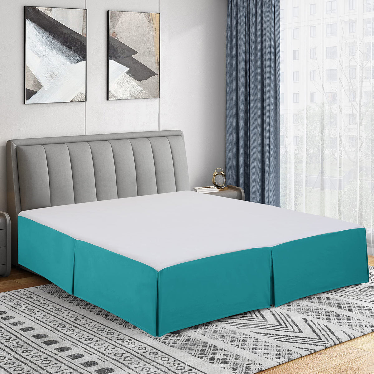 Cathay Home Double Brushed Microfiber Pleated Easy Fit Bed Skirt, Ultra Soft, Fade And Wrinkle Resistant - Larkspur Blue, Queen