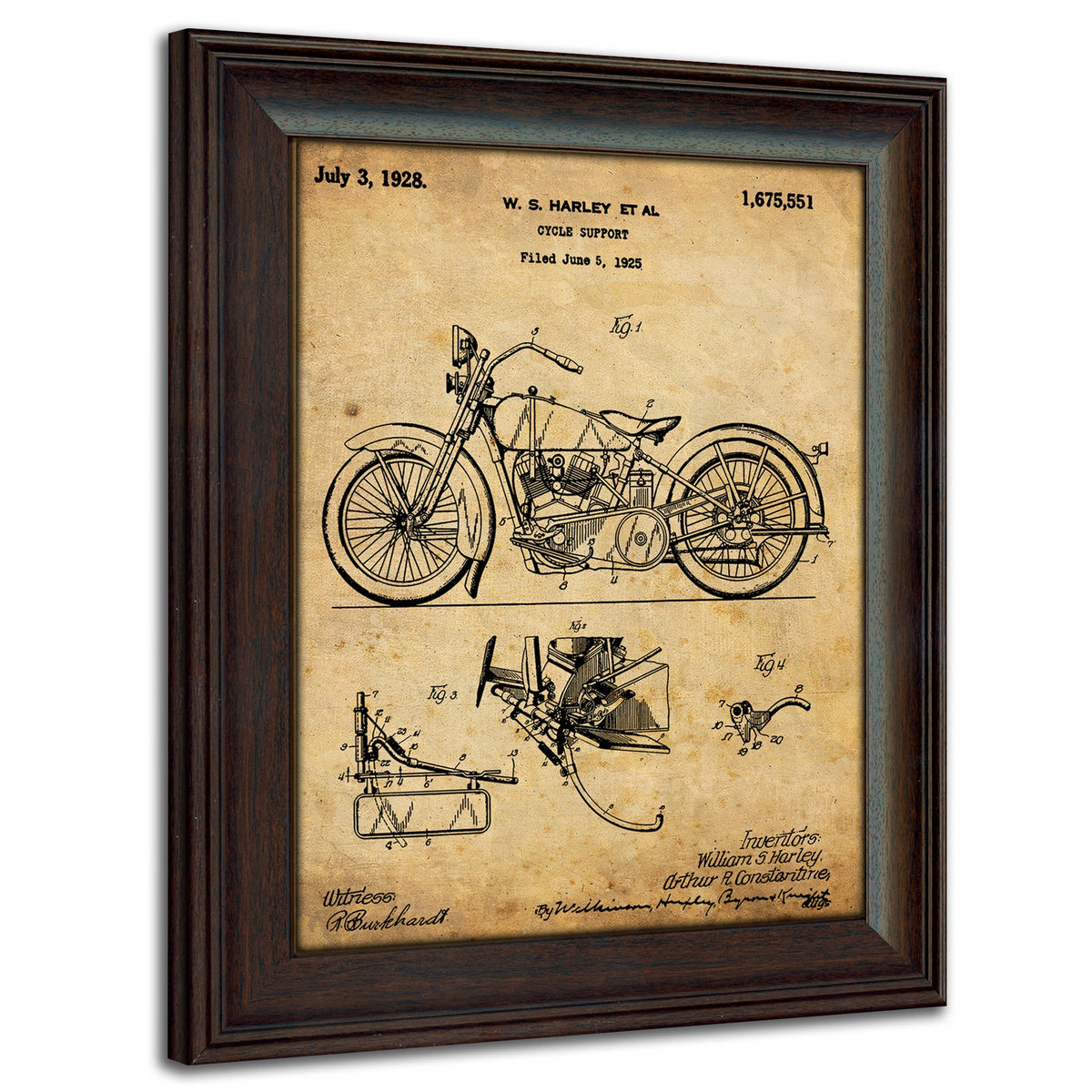 Harley Davidson Patent Prints - Framed Behind Glass 14x17 (1925 - Harley Motorcycle)