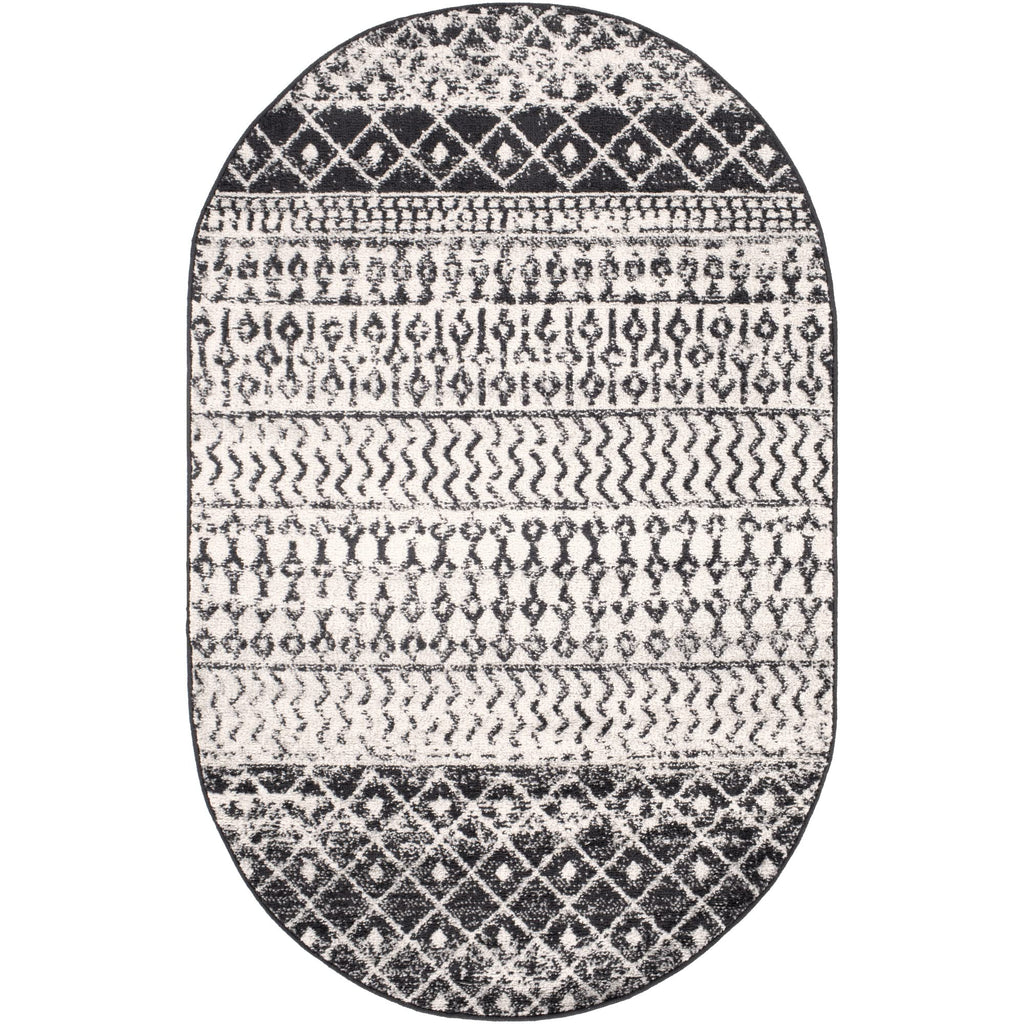 Livabliss Chester Boho Moroccan Area Rug,3' X 5' Oval,Black