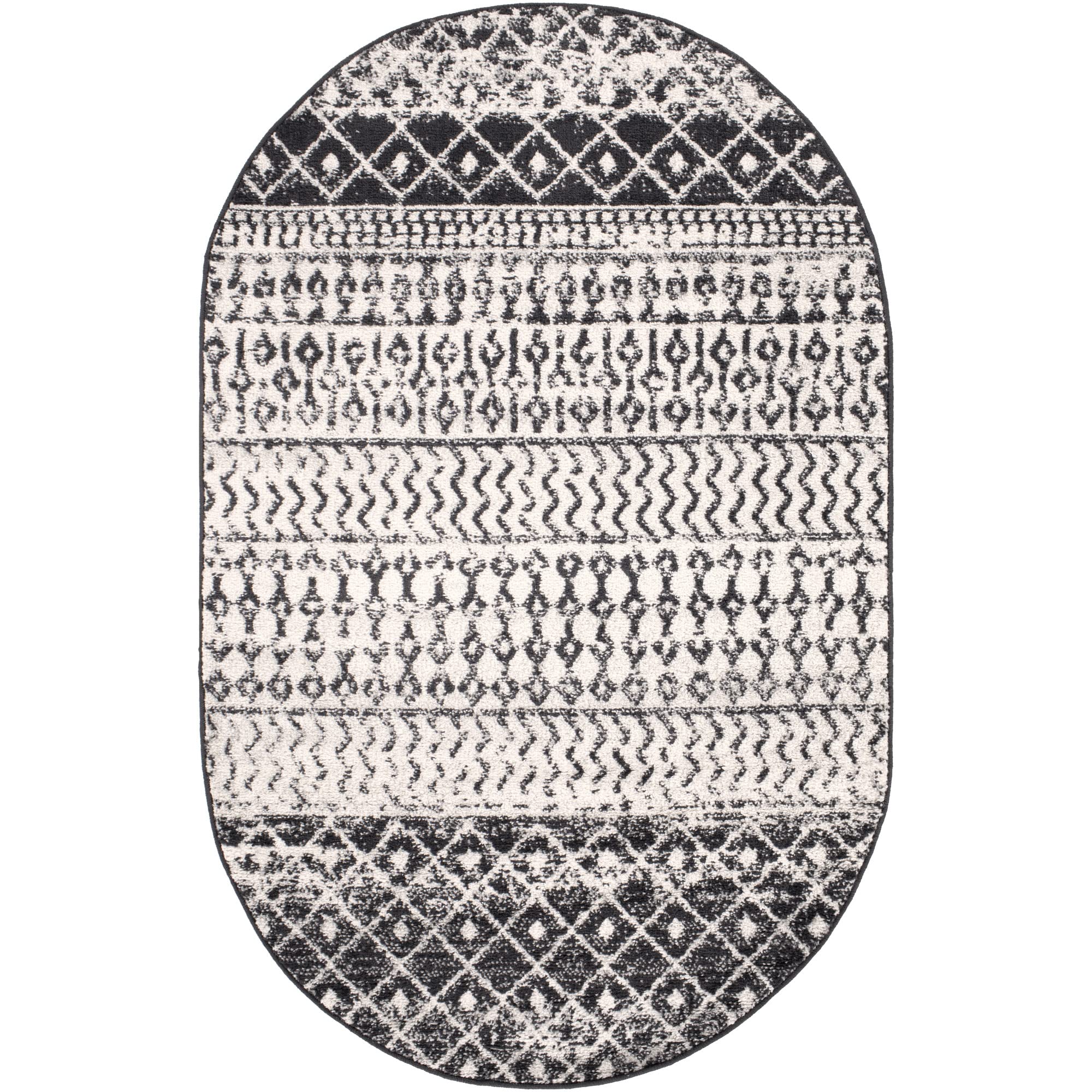 Livabliss Chester Boho Moroccan Area Rug,3' X 5' Oval,Black