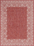 Unique Loom Outdoor Border Collection Area Rug - Floral Border (8' X 11' 4' Rectangle, Rust Red/ Ivory)
