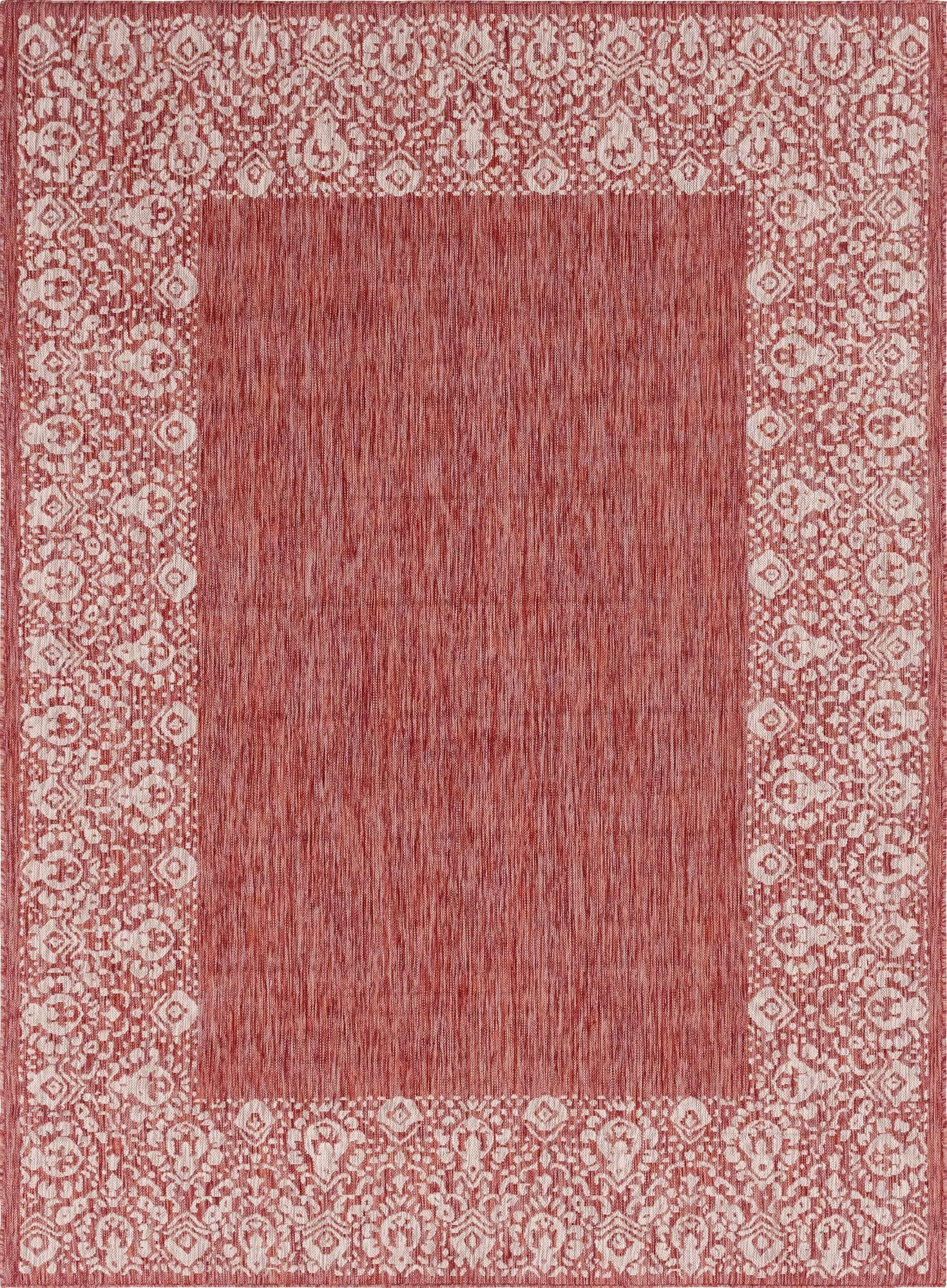 Unique Loom Outdoor Border Collection Area Rug - Floral Border (8' X 11' 4' Rectangle, Rust Red/ Ivory)