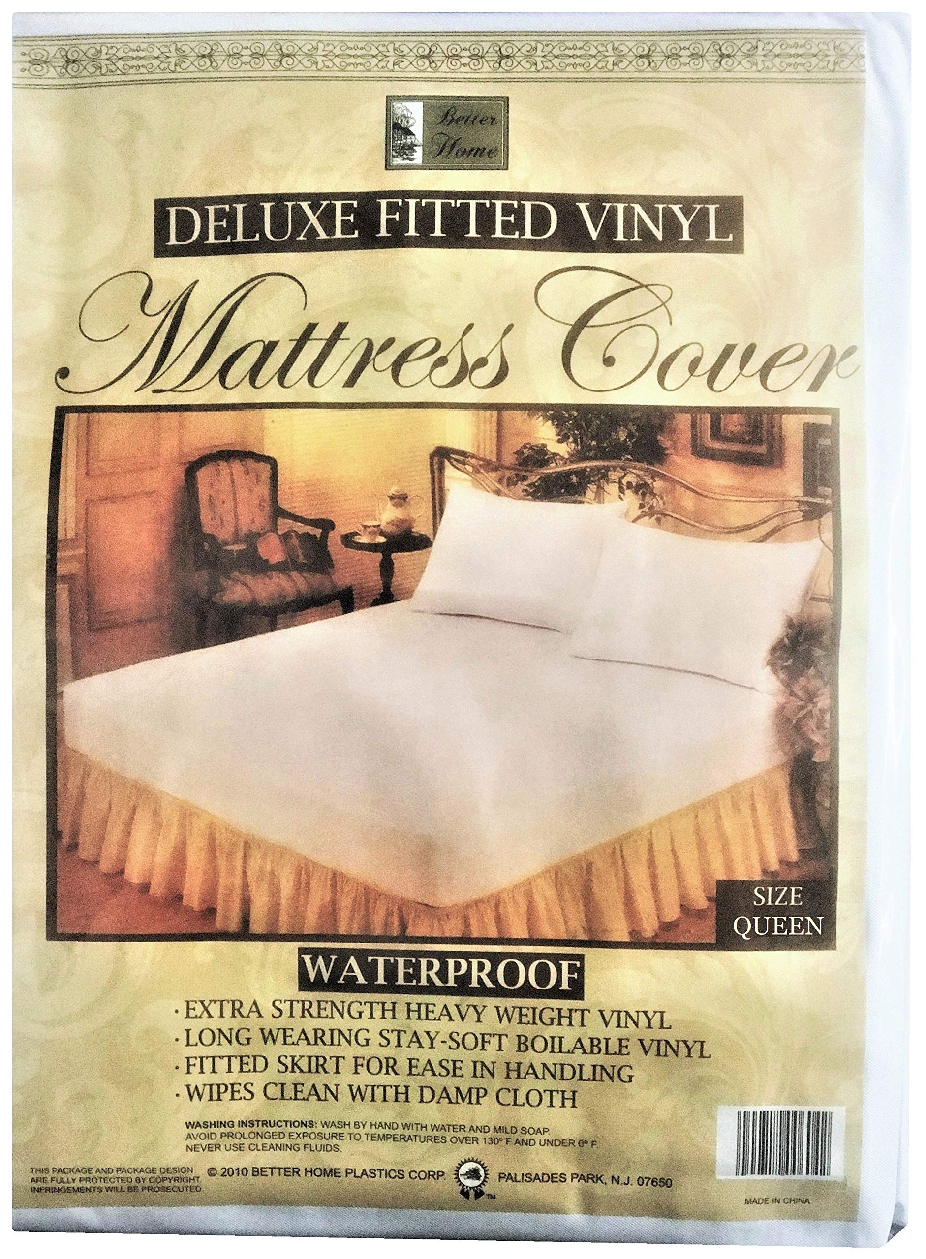 Better Home Fitted Mattress Protector Heavy-Duty Hypoallergenic Vinyl Cover, Queen White