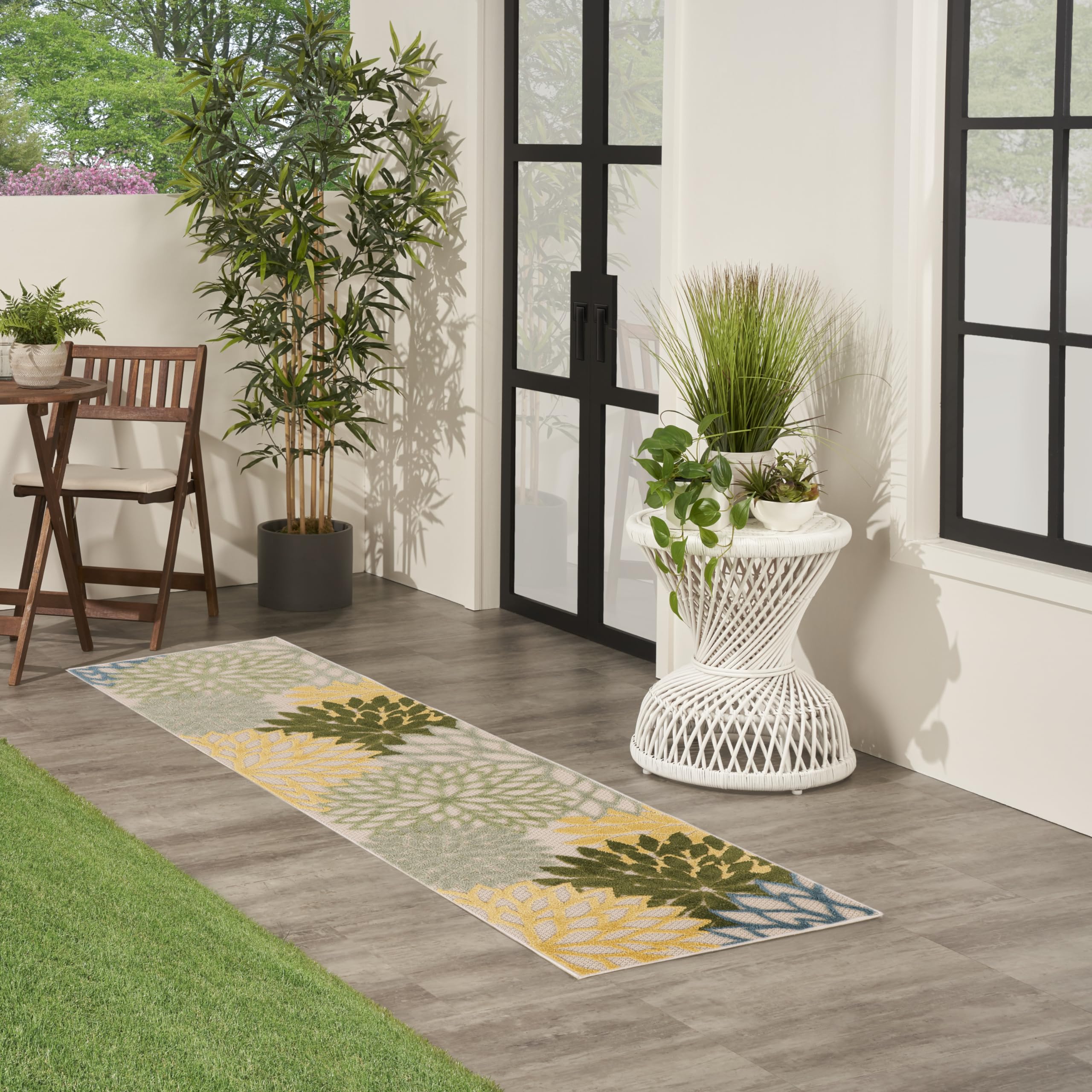 Nourison Aloha Indoor/Outdoor Green Multicolor 2' X 6' Area Rug, Easy Cleaning, Non-Shedding, Bed Room, Living Room, Dining Room, Backyard, Patio, Deck (2X6)