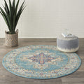 Nourison Passion Light Blue 4' X Round Area Rug, Boho, Traditional, Easy Cleaning, Non Shedding, Bed Room, Living Room, Hallway, (4' Round)