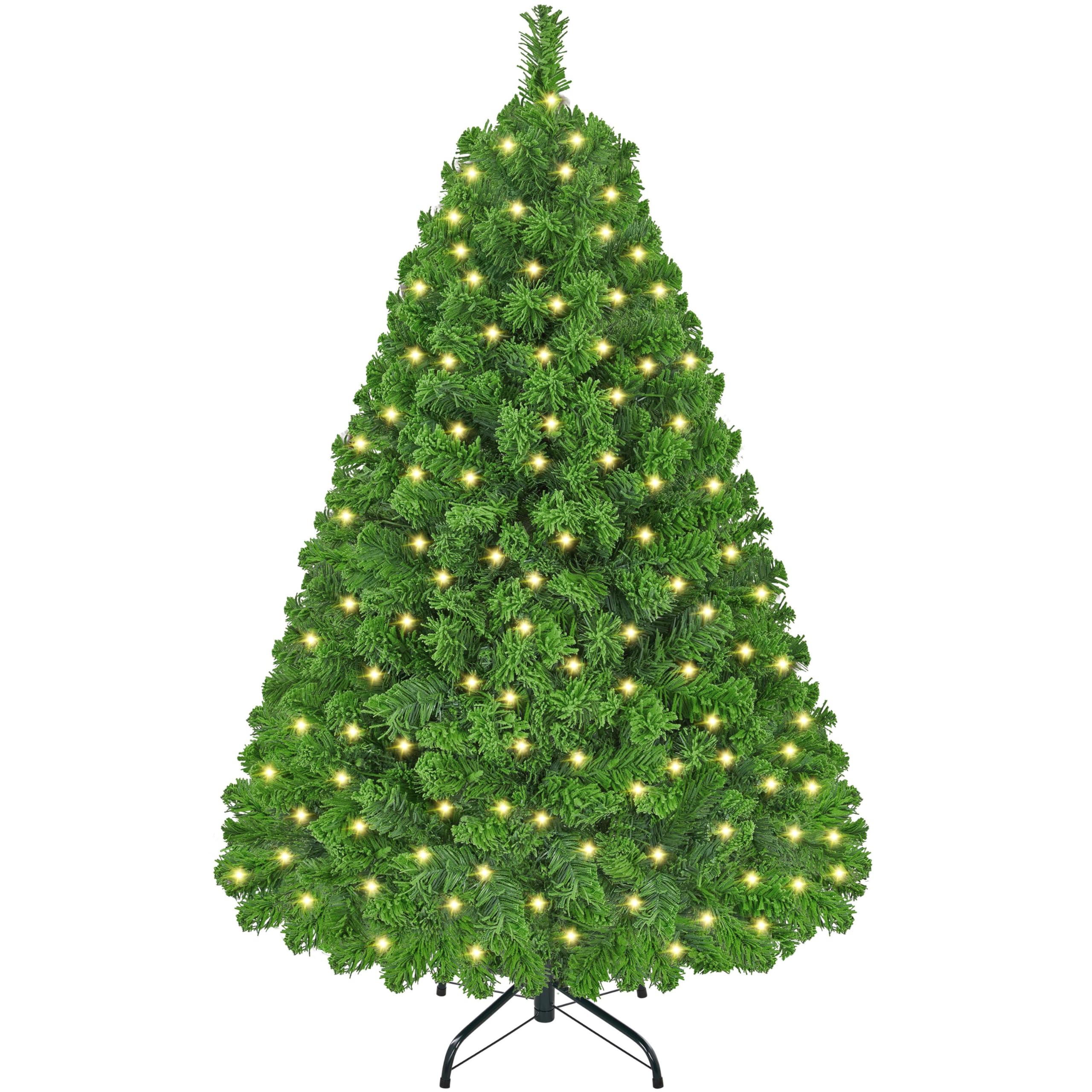 Yaheetech 4.5ft Pre-lit Artificial Christmas Tree with Incandescent Warm White Lights, Snow Flocked Full Prelighted Xmas Tree wi