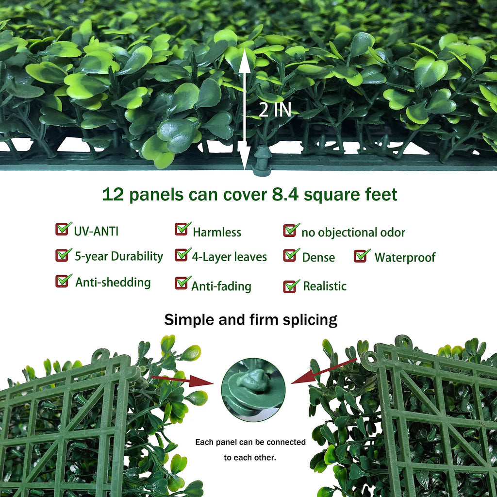 Odtory Artificial Grass Wall Backdrop Panels,10 X 10 In 12P(8.4 Sqft) Uv-Anti Greenery Boxwood Panels For Indoor Outdoor Green W