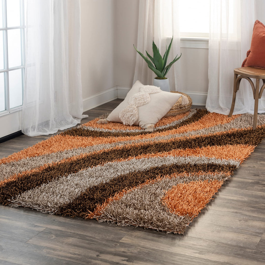 Rizzy Home | Km2322 | Kempton Collection | Polyester Area Rug | 5' X 7' | Multi/Red/Brown/Khaki/Camel/Black Stripe