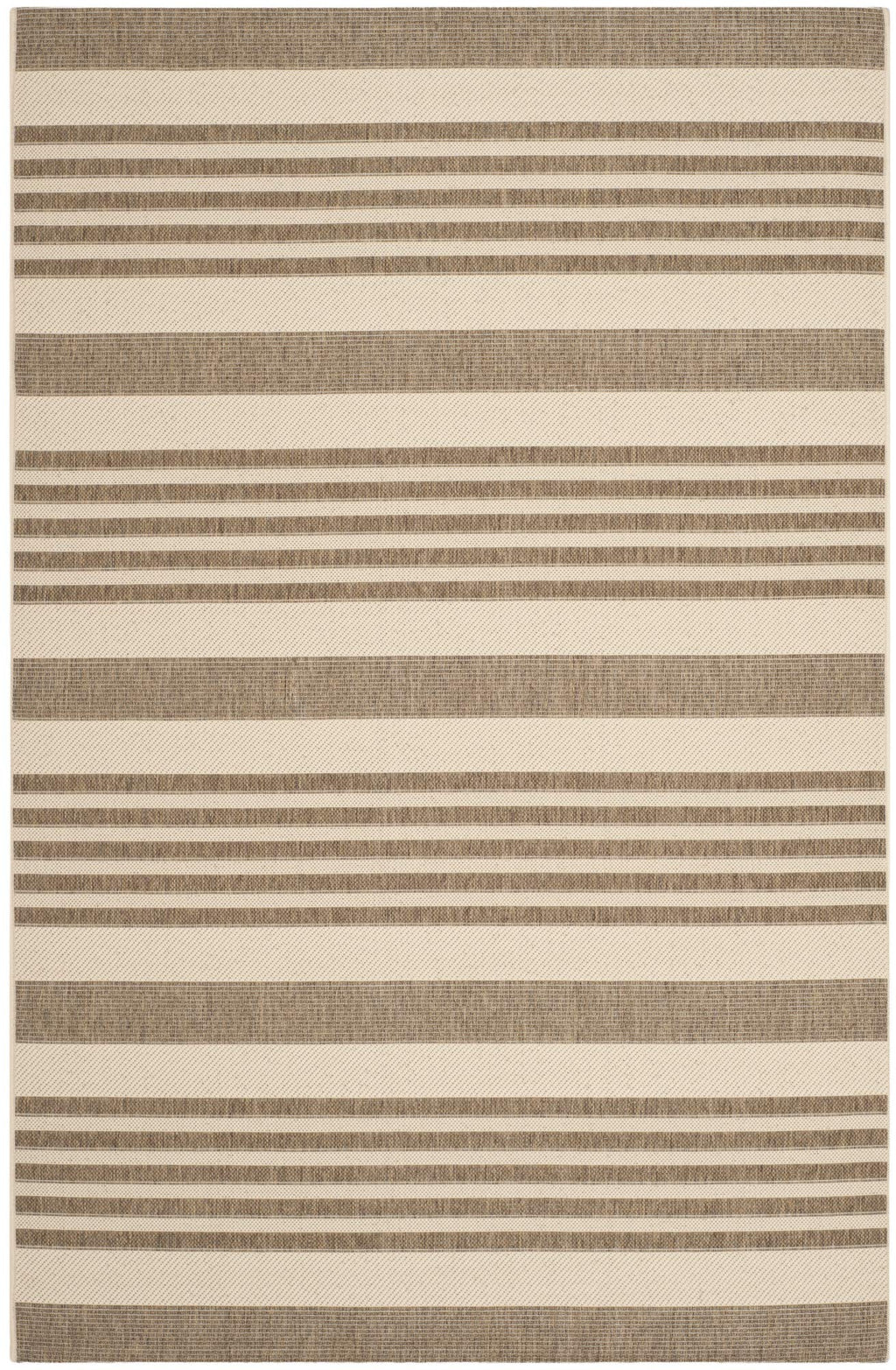 SAFAVIEH Courtyard Collection Area Rug - 5'3'' x 7'7'', Brown & Bone, Stripe Design, Non-Shedding & Easy Care, Indoor/Outdoor & 