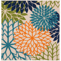 Nourison Aloha Indoor/Outdoor Multicolor 5'3' X 5'3'Square Area Rug, Tropical, Botanical, Easy Cleaning, Non Shedding, Bed Roo